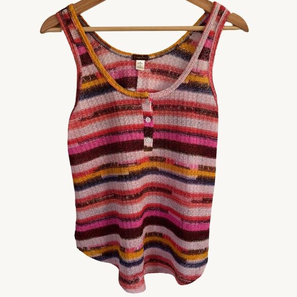 Womens COPPER KEY Sleeveless Top Striped Tank Buttons Colorful Stripes Large - Picture 1 of 8
